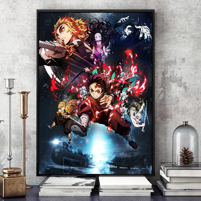Anime Setan Slayer Art Deco Gambar Kualitas HD untuk Kamar Anak-anak Dekorasi Rumah Art Deco Poster Lukisan Kanvas