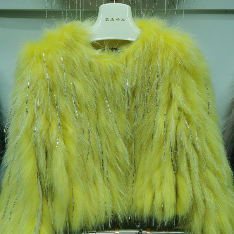 Женское трикотажное пальто из натурального Лисьего меха, длиной 55 см