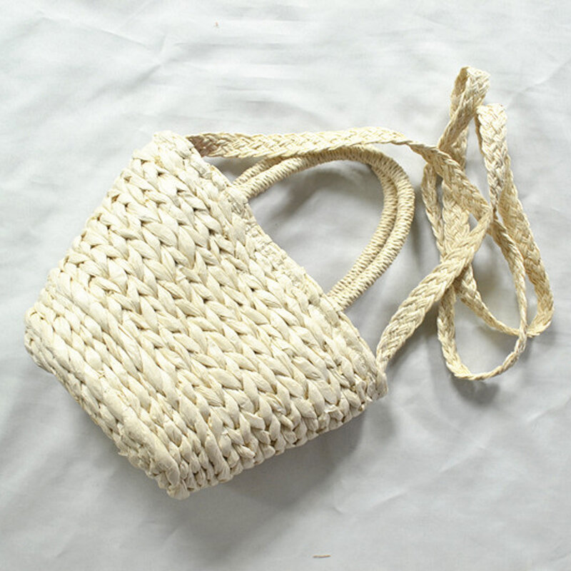 Женская плетеная Сумка-мешок ручной работы, Пляжная Соломенная Сумка-тоут через плечо для отдыха на море