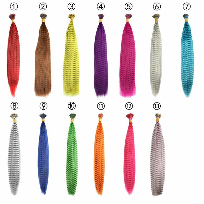 Fake Hair Colored Strands of Hair Extension False Rainbow Overhead Fake Coloring feather for Hair Synthetic