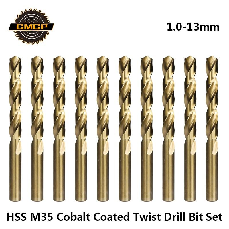 CMCP Set Mata Bor Twist Drill Lapis Kobalt 1.0-13Mm HSS M35 Gun Drill untuk Peralatan Listrik Pemotong Lubang Kayu/Logam