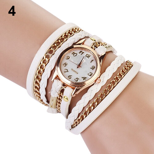 Armbanduhr Frauen Vintage mehr schicht ige Kunstleder legierung geflochtenes Armband Armbanduhr Schmuck Frauen Quarzuhr Armband