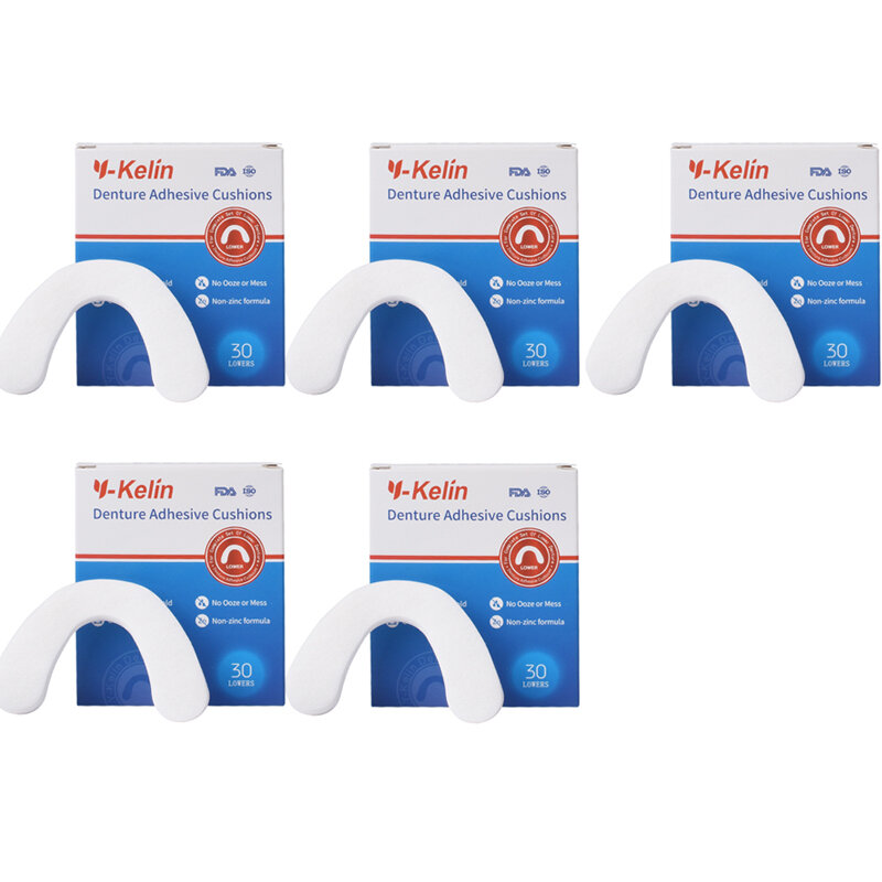 Y-Kelin клейкая подушка для зубных протезов 30/90/150 прокладок/упаковка, нижнее натуральное крепление в течение всего дня