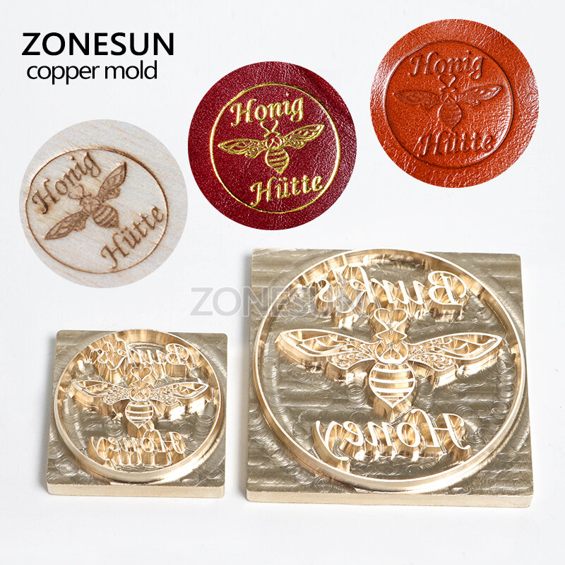 ZONESUN Custom LOGO Brass Mold Stamp Wood Leather Paper Embossing Mold DIY Design Mouldings Hot Foil Stamping Heat Press Machine
