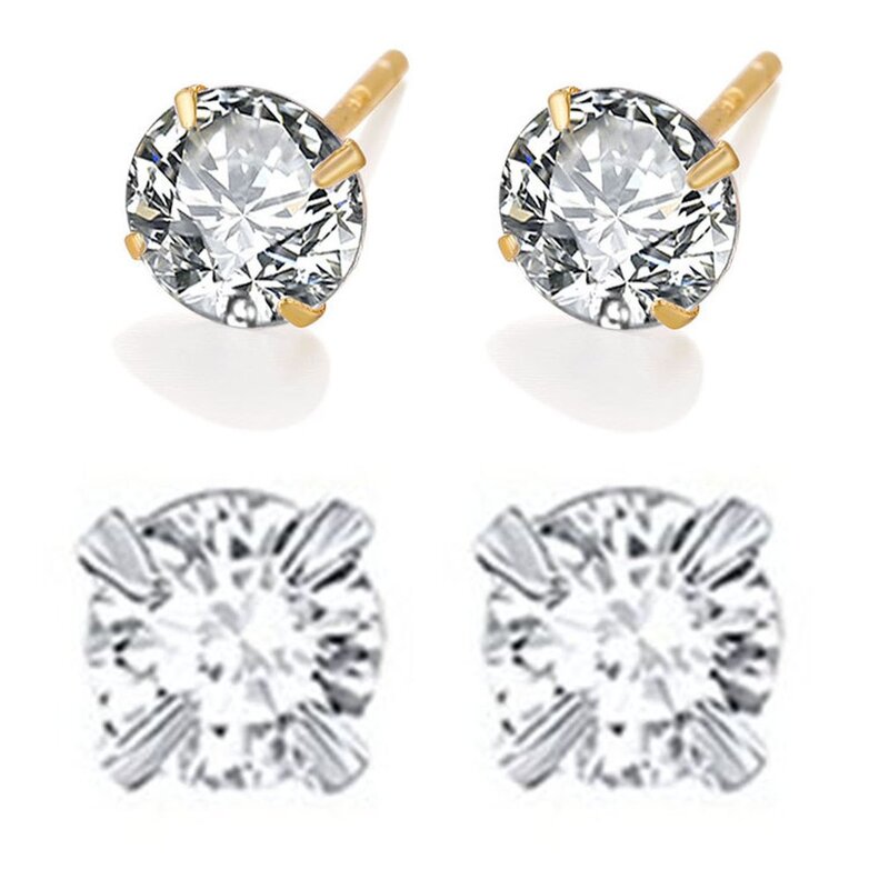 S925 Sterling Silver Zircon Four-claw Ear Studs Korean Female Jewelry Round Stone Four-claw Ear Studs