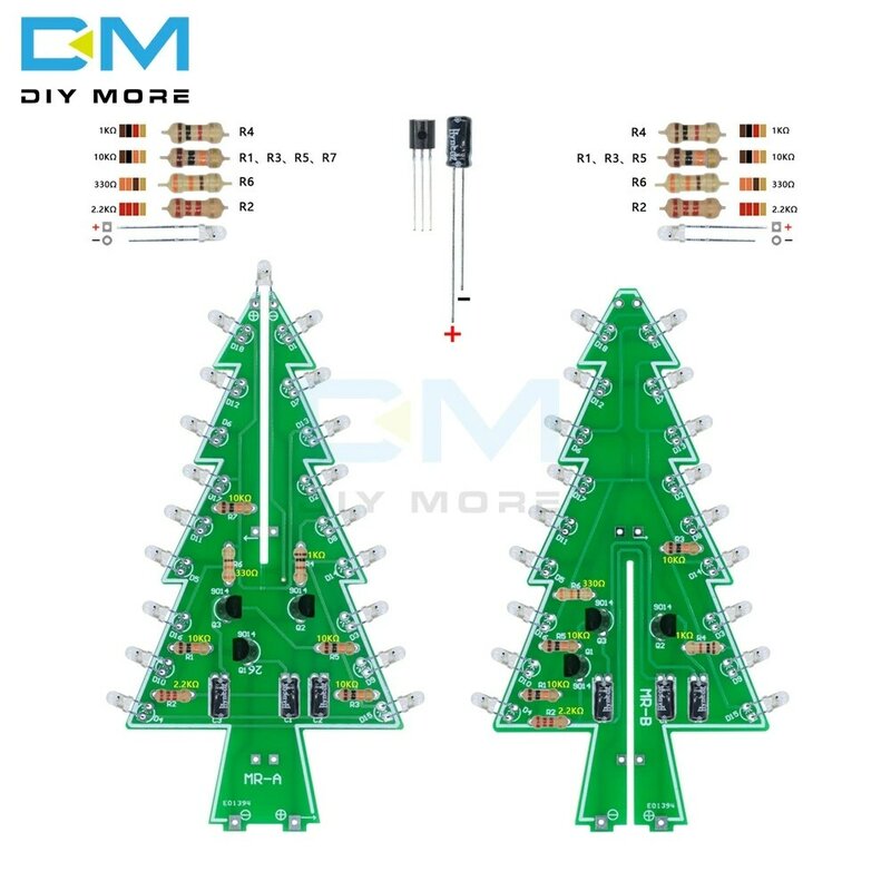 Módulo de placa de circuito LED para árbol de Navidad, Kit electrónico de bricolaje, 3D, 3/7 colores, Flash, árboles eléctricos, PCB, DC 4,5 V-5V