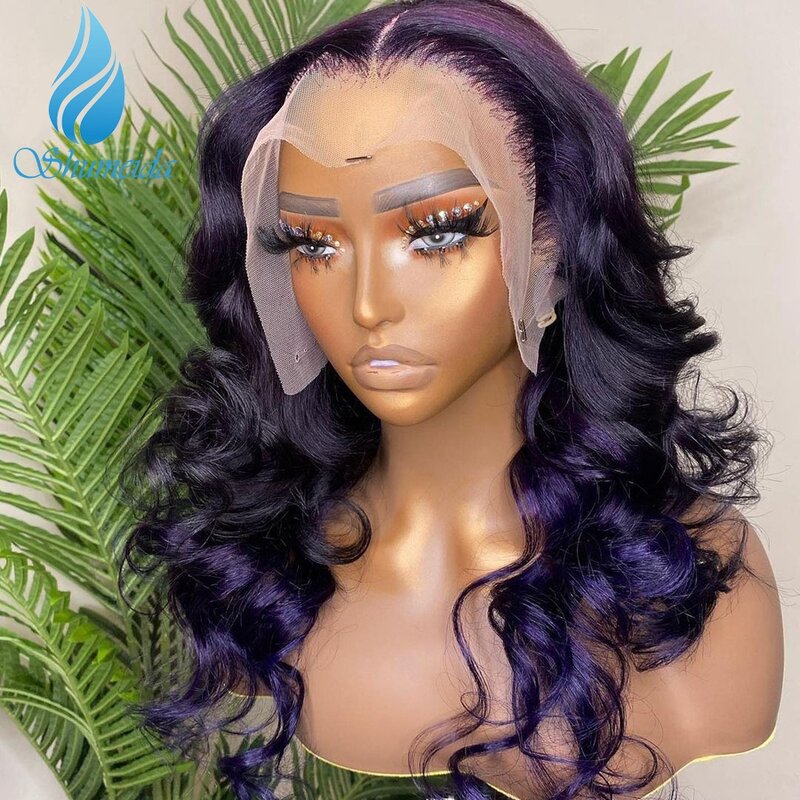 Shumeida Purple Color 13*6 Lace Front Wigs Pre Plucked Hairline Peruvian Remy Human Hair Glueless Wig for Women with Baby Hair