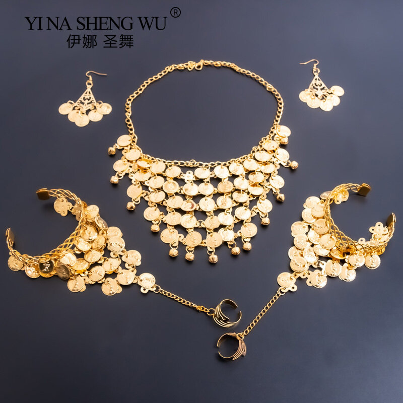 Conjuntos de jóias boêmias vintage para mulheres, colares e brincos dança do ventre, acessórios étnicos indianos, desempenho profissional
