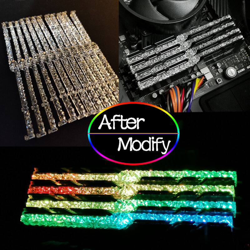 Memory RAM Light Guide Bar Mod para G Habilidade, Trident Z, RGB, Alterar para Royal Series Band, Melhorar a Transmitância de Luz