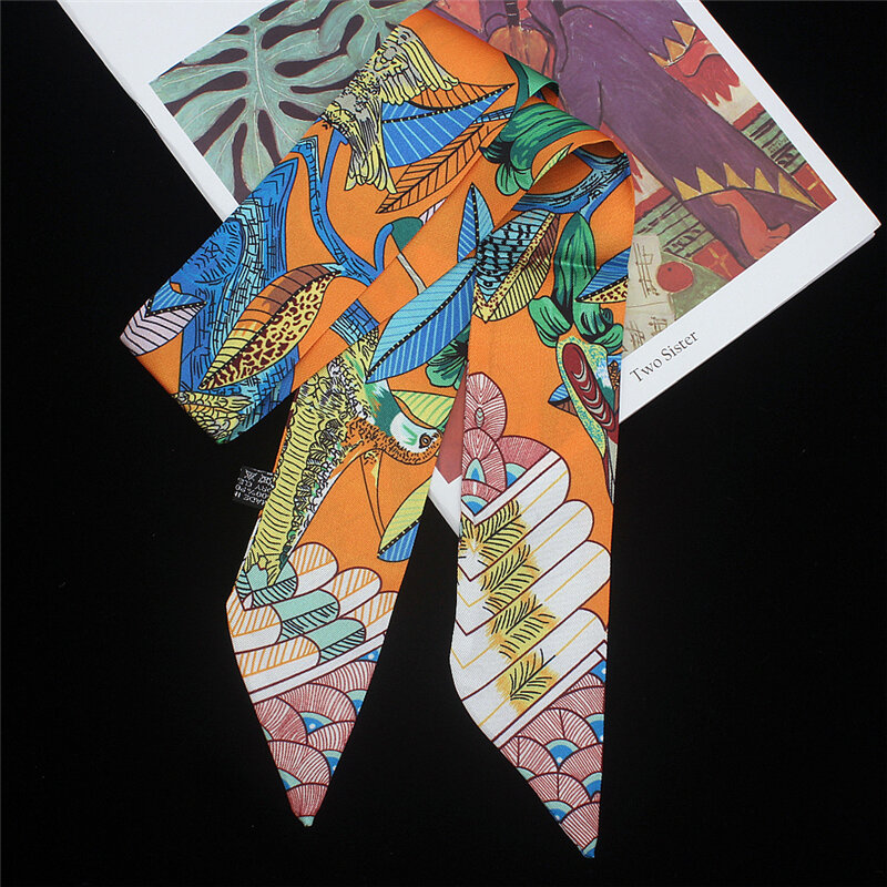 Модный шарф с принтом птиц, шелковый шарф, Брендовое украшение, тонкий длинный галстук, сумка, шарф, лента, женский шарф для волос, бандана MQ11