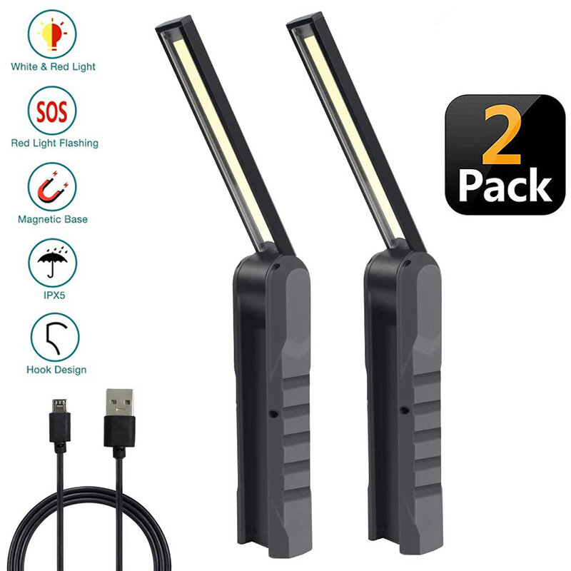 LED USB 충전식 작업 조명 4 모드 접이식 손전등, 마그네틱베이스 포함, 휴대용 핸드헬드 작업 조명, 자동차 수리 캠프용
