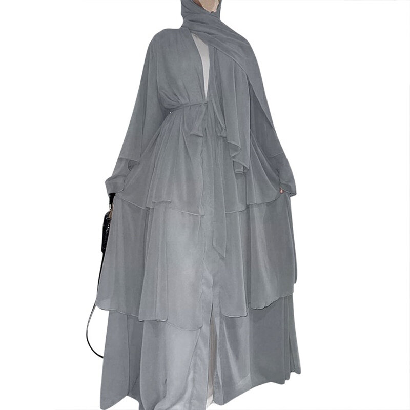 Voan Mở Abaya Dubai Thổ Nhĩ Kỳ Dài Hồi Giáo Cardigan Abayas Váy Đầm Cho Nữ Áo Choàng Kimono Femme Caftan Hồi Giáo Quần Áo