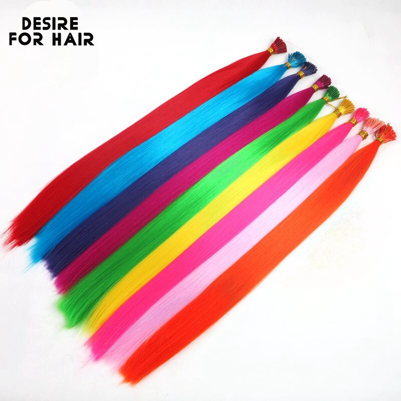 Desire for Hair-Extensions de cheveux synthétiques résistants à la chaleur, 100 brins, 22 pouces, 1g, couleur arc-en-ciel, ombre, i-tip, micro anneau, fête