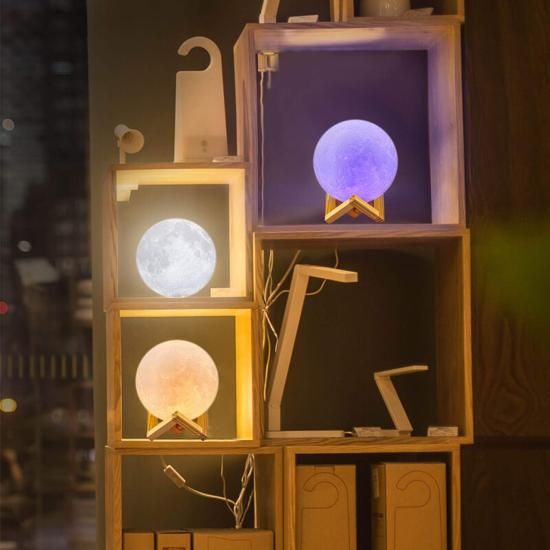 Lámpara de Luna RGB 3D Led, luz de noche de luna recargable por USB, lámpara de Luna táctil 3D, luces de noche para niños, regalo para el hogar
