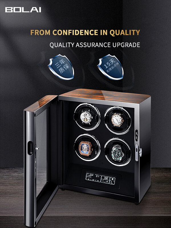 Luxury นาฬิกาไม้ปลอดภัยกล่องนาฬิกาอัตโนมัติ Winder Mabuchi Motor LCD และรีโมทคอนโทรลนาฬิกากล่องอุปกรณ์เสริม
