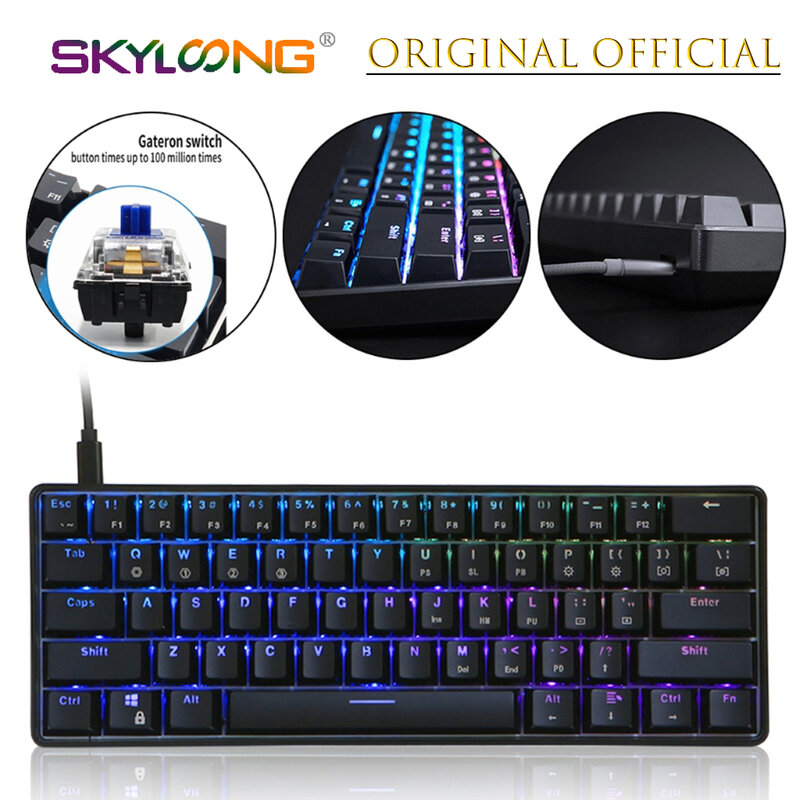 GK61 61 Kunci Keyboard Mekanik Kabel USB LED Backlit Sumbu Gaming Keyboard Mekanik untuk Desktop Drop Pengiriman