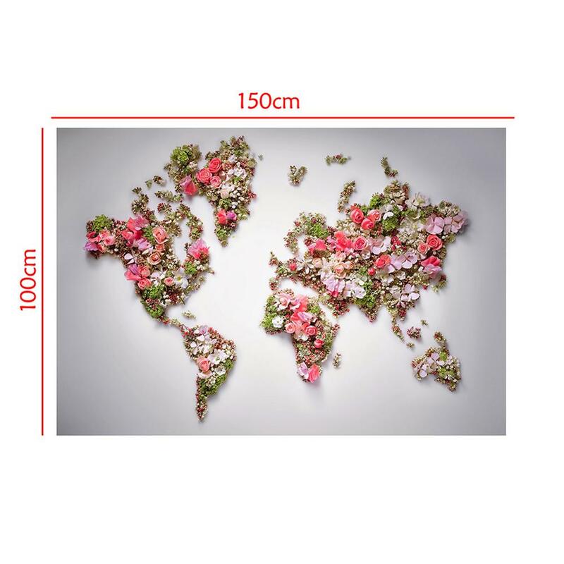Plaque carte du monde non tissée, 150x100cm, bricolage, motif fait avec de belles fleurs pour décoration murale, affiche