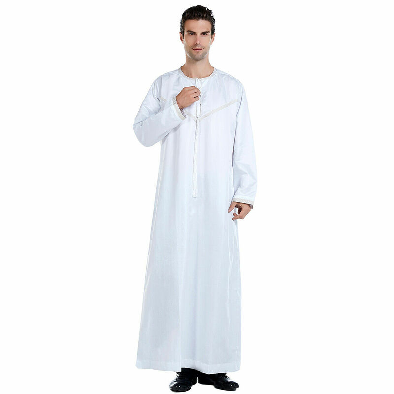 Eid Ramadan Mens Robe Long Sleeve Saudi Arab Thobe Jubba Thobe Thoub Abaya Man Kaftan Middle East Islamic Clothing Muslim Dress