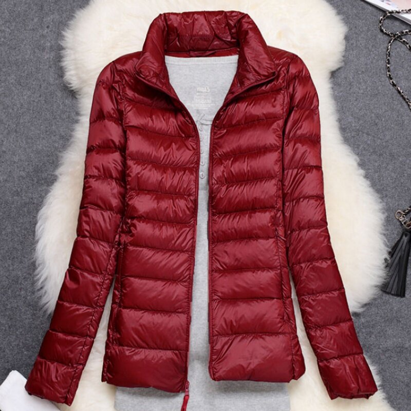 Женская зимняя куртка, новинка 2023, ультратонкие парки из утиного пуха, приталенная Женская куртка-пуховик, портативное ветрозащитное пуховое пальто, женская куртка