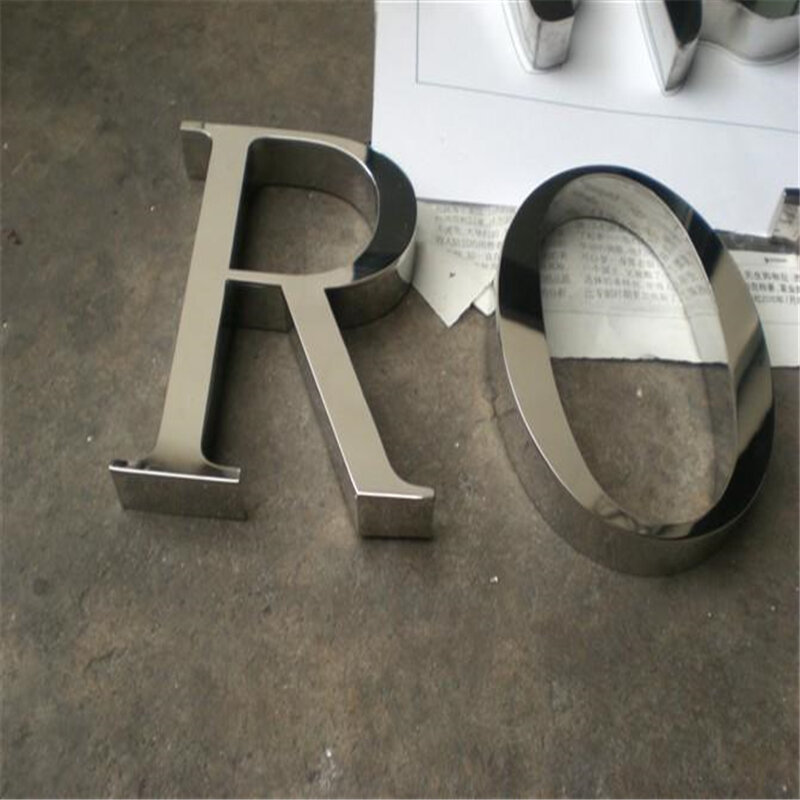 Factoy Outlet-letras de acero inoxidable pulido para exteriores, espejo de palabras de acero inoxidable, logotipo de letreros de tienda de acero inoxidable