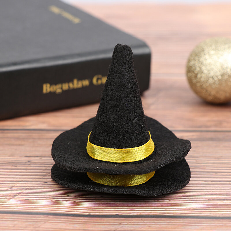 2 Buah Miniatur Rumah Boneka Merasa Topi Penyihir untuk Halloween Boneka Dekorasi Rumah DIY Aksesoris Rambut Kerajinan Topi Penyihir
