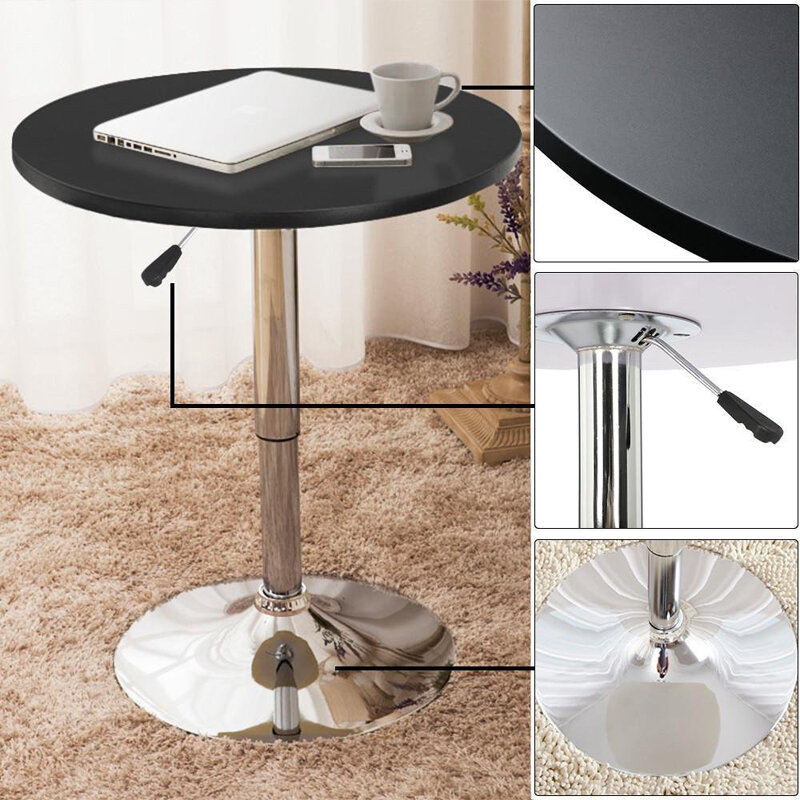 Adjustable height round bar pub table 360 swivel MDF top 70-90 cm high casual dining table coffee table