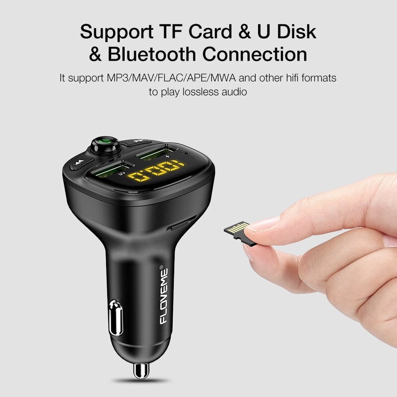 FLOVEME 3.4A Sạc Nhanh Ô Tô Phát Fm Bluetooth Dual USB Di Động Điện Thoại Sạc Sạc Nhanh MP3 TF Thẻ Âm Nhạc bộ Ô TÔ