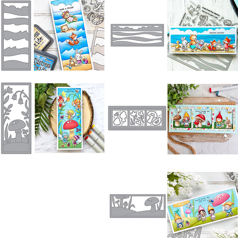 사각형 해변 버섯 꽃 배경 프레임 금속 절단 다이, DIY 스크랩북 엠보싱 종이 카드 새로운 공예