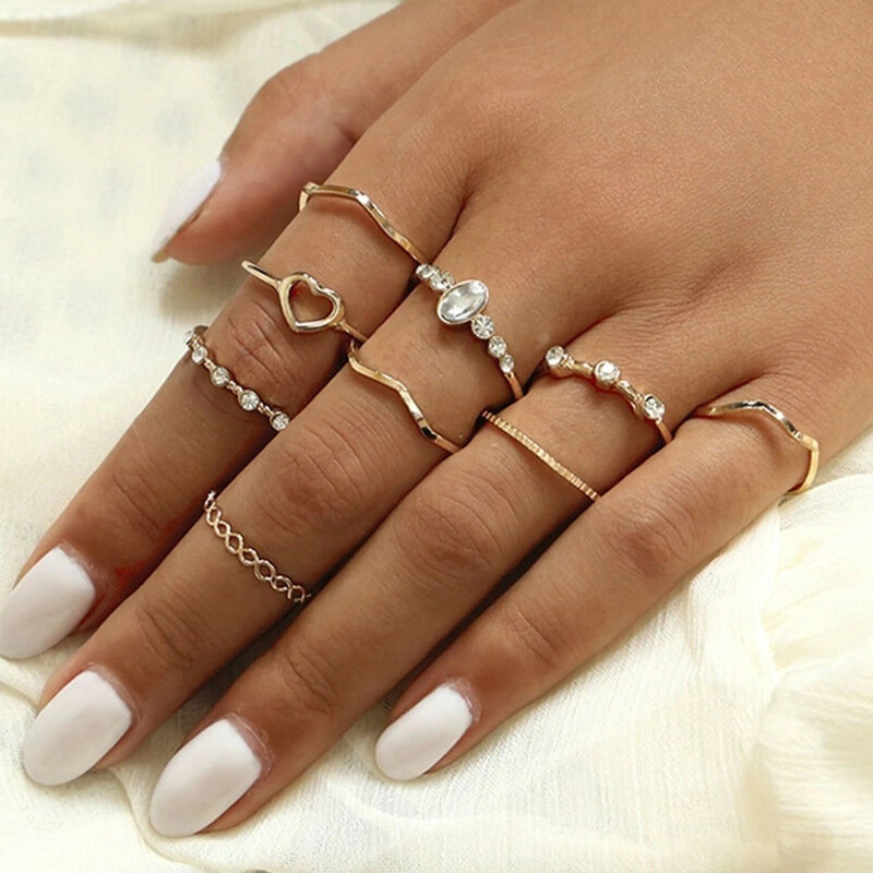 Vintage Gold Kleur Kristal Ster Maan Ringen Set Voor Vrouwen Boho Knuckle Vinger Ring Vrouwelijke Mode-sieraden Accessoires 2020 Nieuwe
