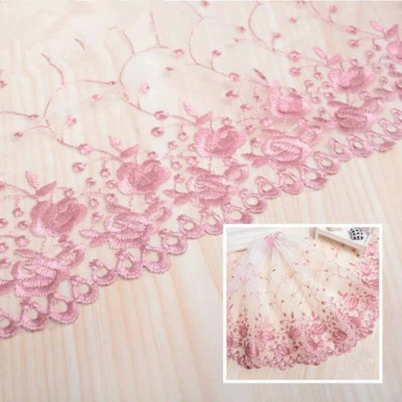Putih Mesh Kasa Merah Muda Bordir Indah Renda DIY Wanita Pernikahan Anak Pakaian Kain Cradle Home Tekstil Sofa Trim