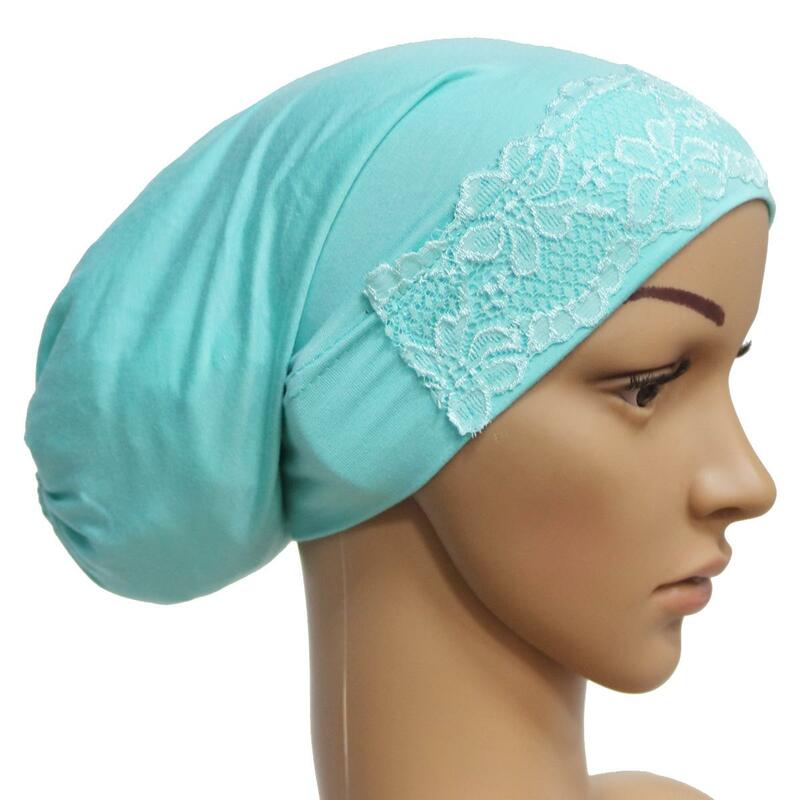 Hijab interior musulmán para mujer, bufanda de algodón mercerizado con encaje, cubierta islámica, varios colores