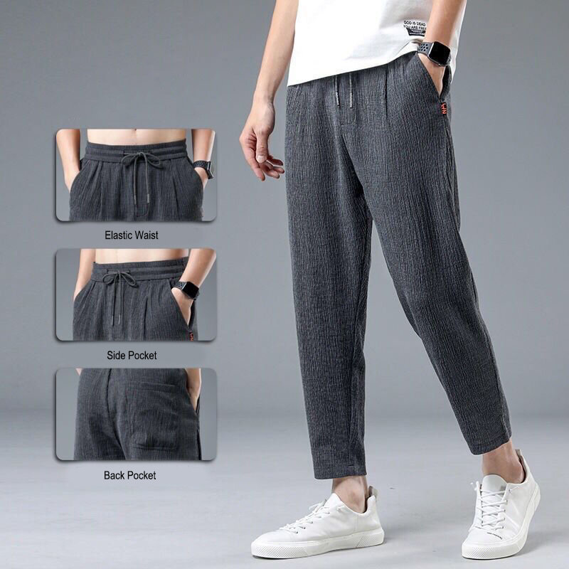 Summer Ice Silk Linen Man Pants Casual Sweatpants Male Quick-dry Sport Ankle-length Harem trousers 2023 Streetwear Fashion