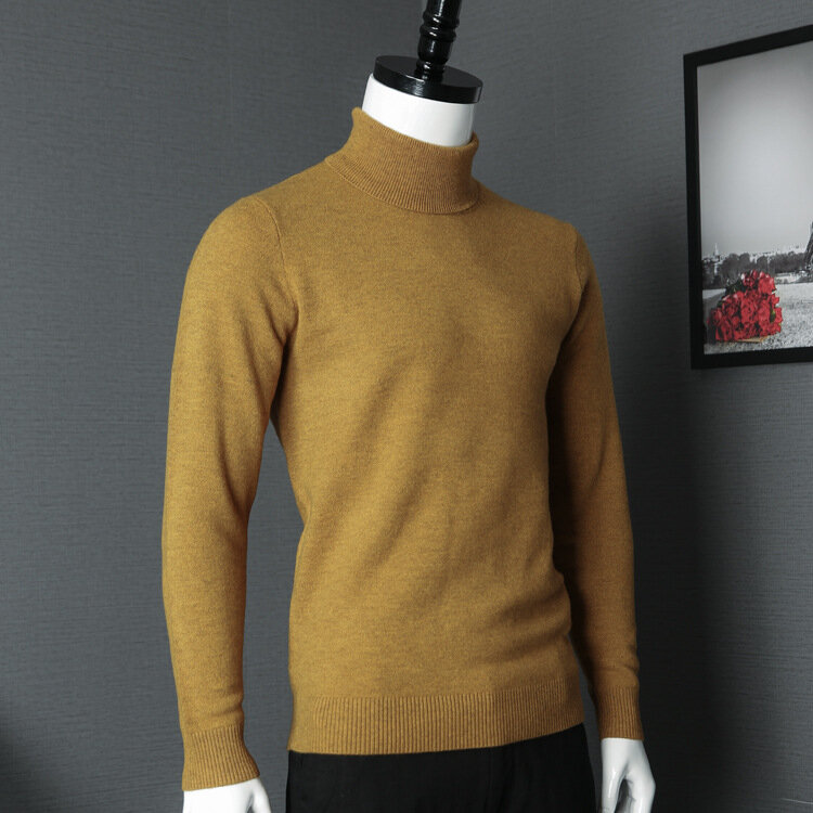 MRstuff-Pull à col roulé en tricot pour hommes, pull décontracté, revers, document solide, marque, automne, hiver, 2024