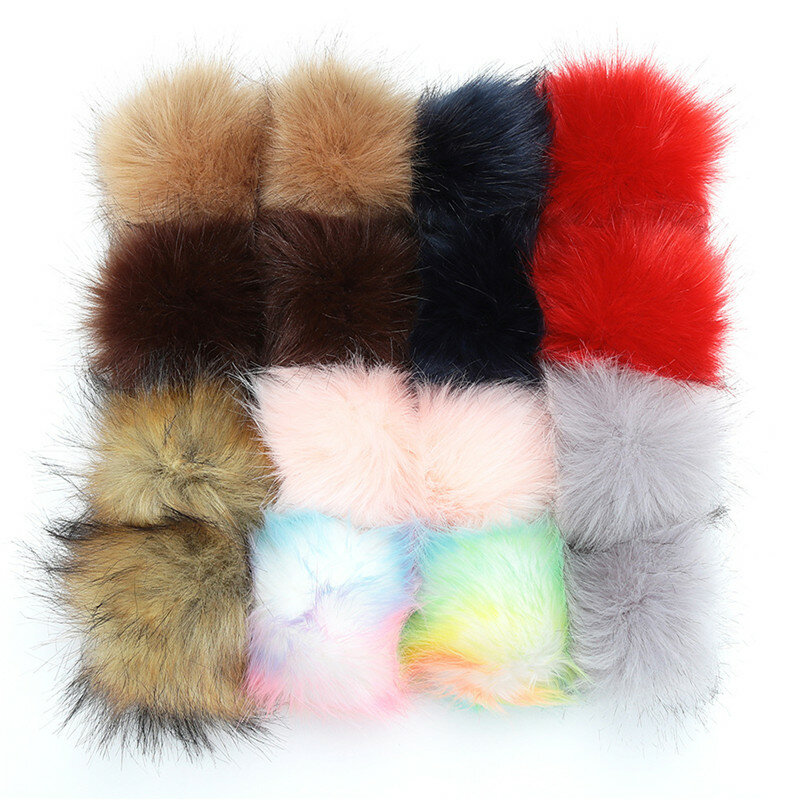 Fluffy Fur Pompom Falso Hairball com Elástico, Botão Snap, Sapatos Chapéus Sacos, DIY Artesanato Acessórios Mão, 8 10cm, 16Pcs