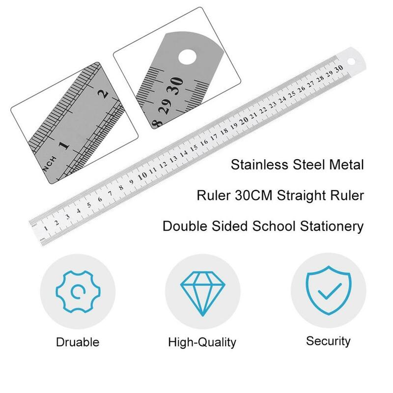 30CM acier inoxydable droite métal règle mesure Double échelle latérale outil de mesure école bureau fournitures école papeterie
