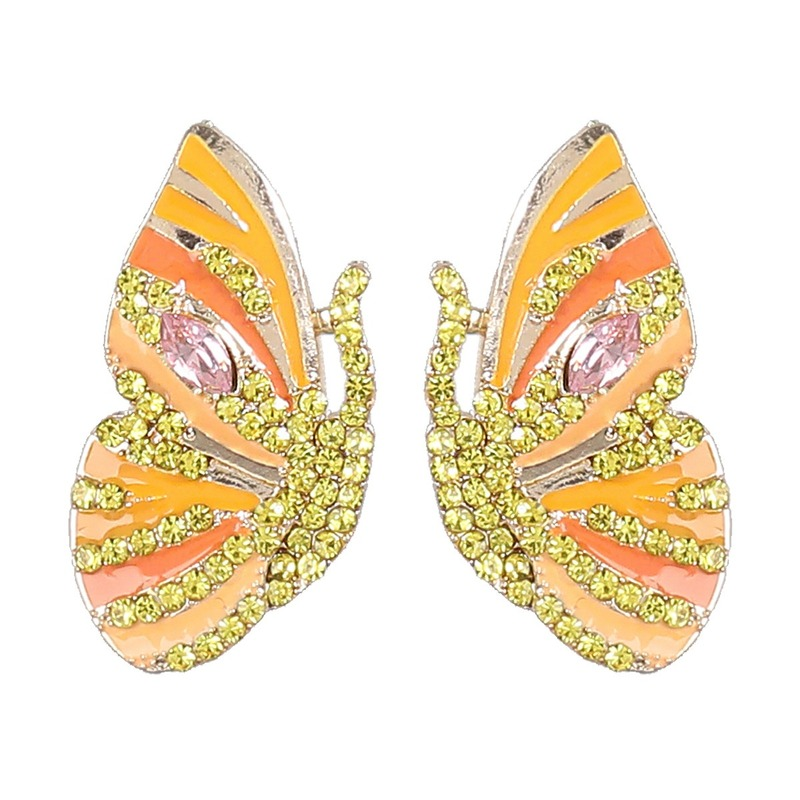 2021 Korean Fashion New Alloy Drop Oil Diamond Rhinestone Butterfly Earrings Female Party Ear Jewelry