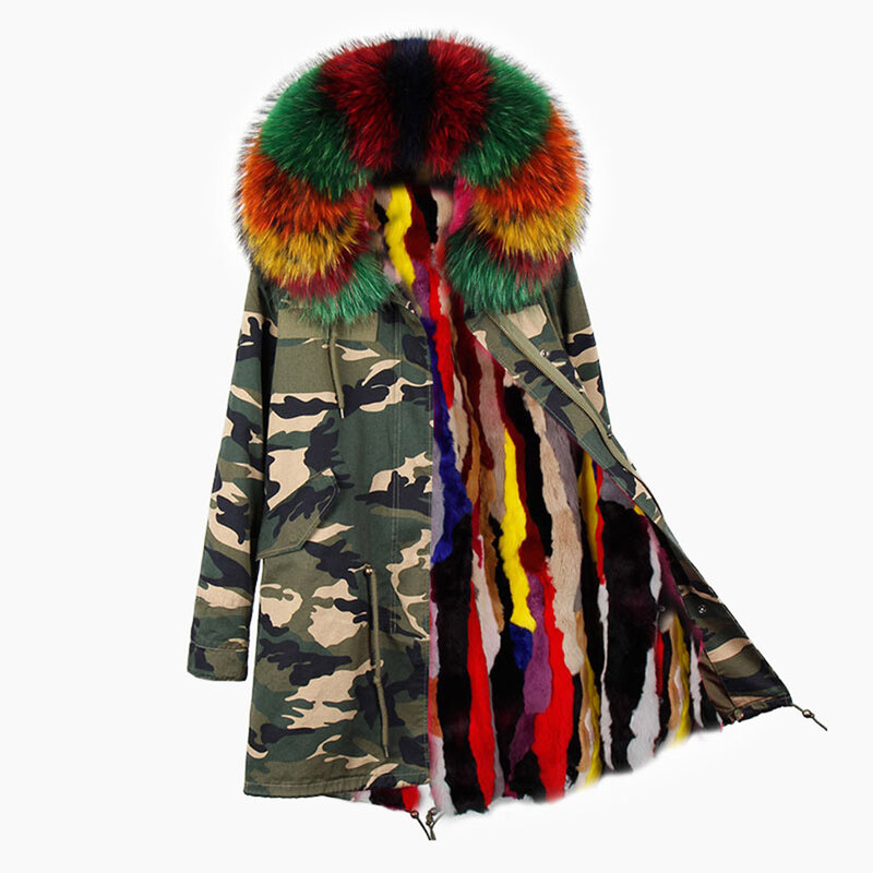 MAOMAOKONG-Casaco Natural Real Fox Fur para mulheres, Parkas com capuz quente, casaco de inverno, nova Mulher