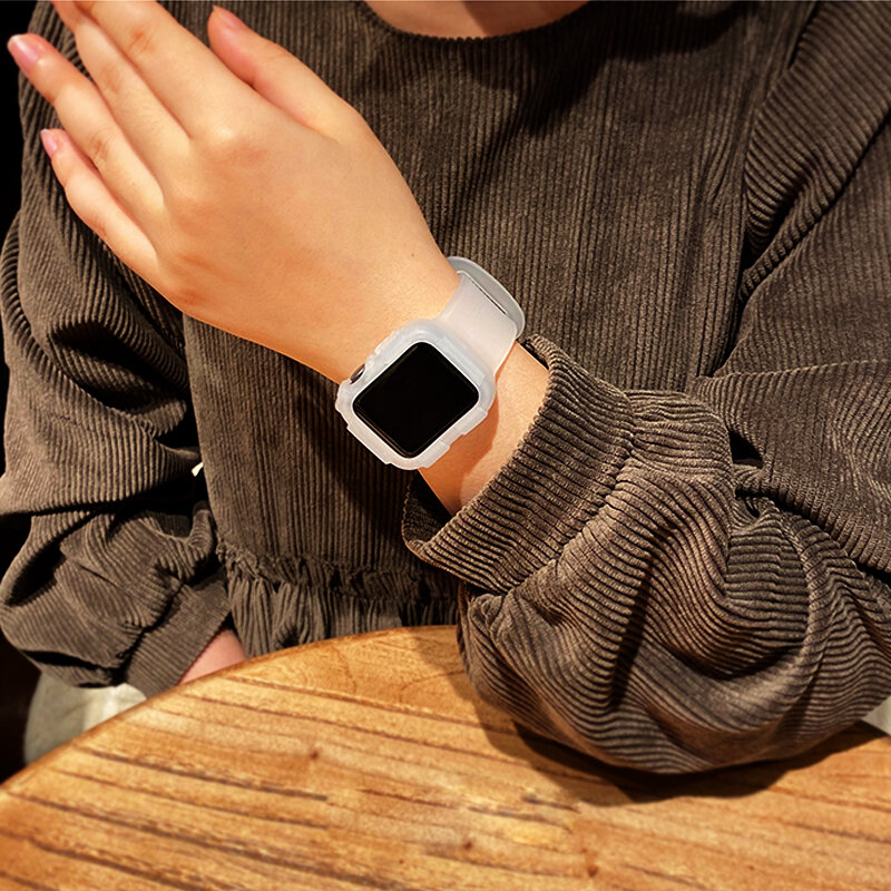 Anti-queda caso + pulseira para relógio de maçã 44 milímetros banda 40 milímetros de silicone capa protetora + pulseira de relógio da Apple iWatch 4 5 Acessórios
