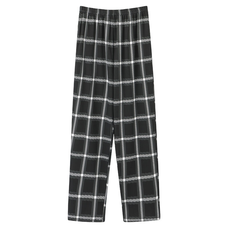 Pijamas de estilo japonés para hombres, pantalones largos de algodón de celosía, simples, con cintura elástica, informales, de yardas grandes, para dormir en casa