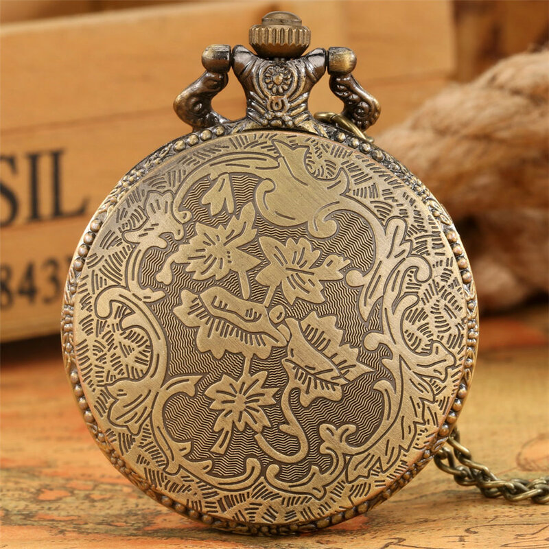 Reloj de bolsillo con colgante de corona de bronce Retro, relojes de collar, movimiento de cuarzo, reloj de bolsillo antiguo con cadena de suéter de 80 cm, regalos Unisex
