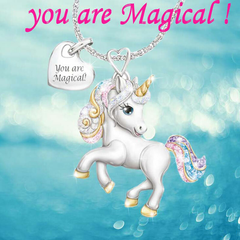 2 uds bonito unicornio arcoíris conjunto de joyería de Color plateado collar de anillo para niños conjuntos de joyería de animales de dibujos animados bisutería regalos de cumpleaños