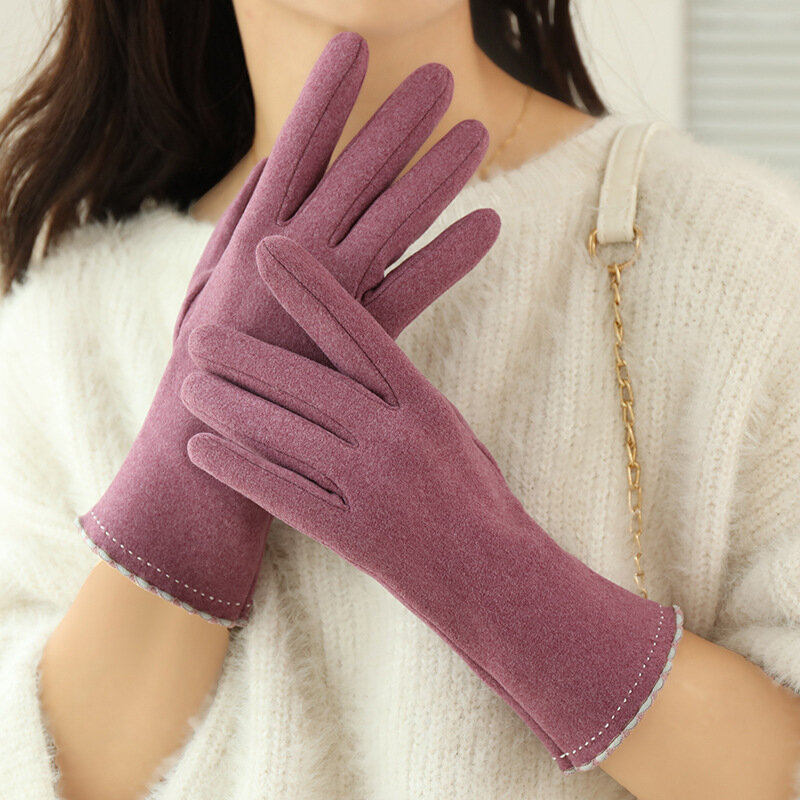 Guanti invernali da donna con touchscreen caldo più velluto all'interno addensare guanti da ciclismo in pizzo solido moda semplice