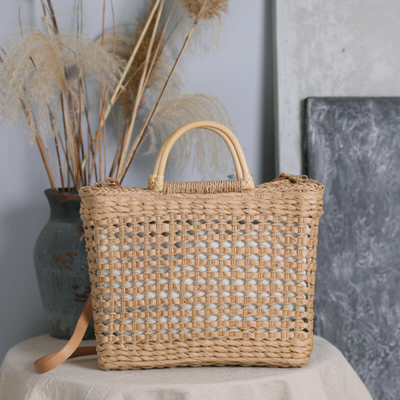 Basket Beach Straw Bags for Women Summer Vacation Ladies Tote Bag Large Capacity Crochet Women`s Handbag Tassel Hollow Out 2021