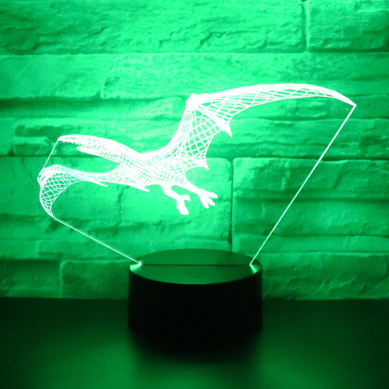 Luz LED nocturna 3D para decoración del hogar, iluminación óptica de visualización increíble, pterosauro de dinosaurio intenso, viene con 7 colores