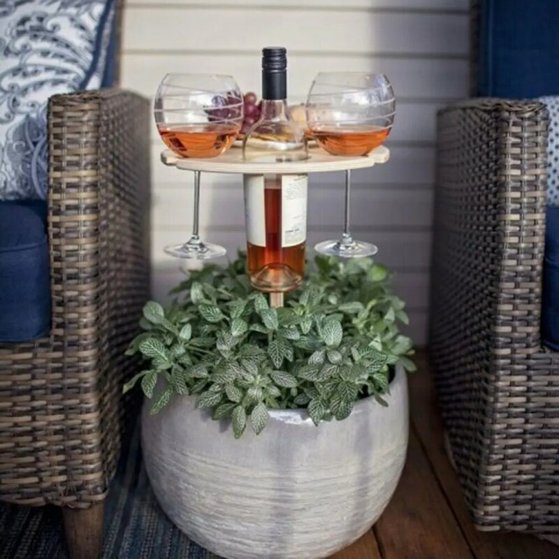 Mini mesa de vinho dobrável para áreas externas, mesa de madeira redonda para piquenique e viagem
