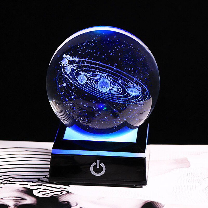 Système Solaire en Clip K9, Communautés ète Globe 3D, Boule Gravée au Laser avec Joli Tactile, Base de Lumière LED, Astronomie, Cadeaux, 80mm, Nouveau