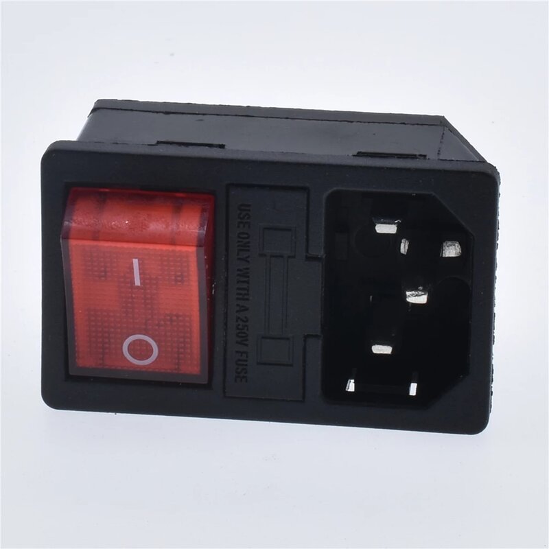 Новый встроенный красный светильник 10A250VAC клавишный переключатель питания плавленый клавишный IEC 320 C14 Входная розетка 3-контактный разъем с крепежными отверстиями