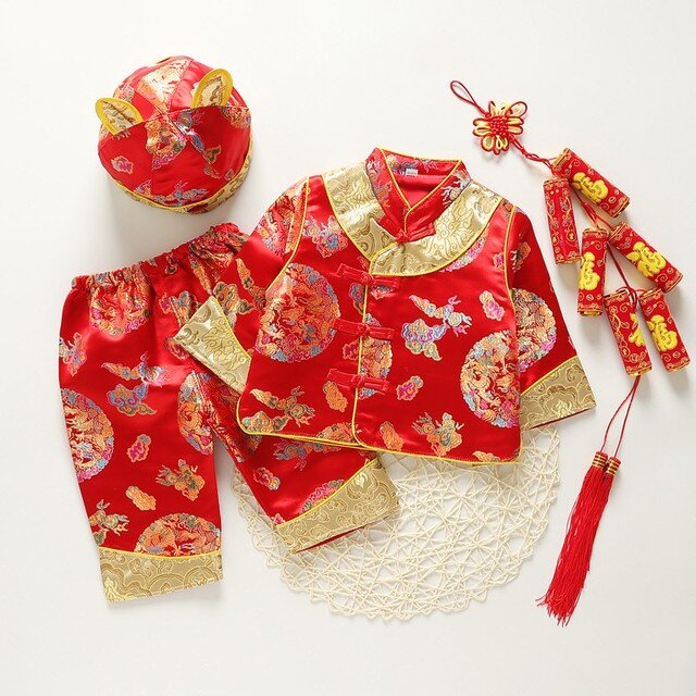 Bayi Anak-anak Tang Setelan Cina Tradisional Tahun Baru Pakaian Satu Tahun Kostum Anak-anak Tang Pakaian Fotografi Pakaian