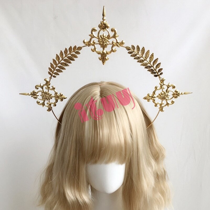 Tocado de corona de Halo gótico Lolita KC, alas de plumas de Ángel, diadema de diosa de Halo, accesorios de tocado