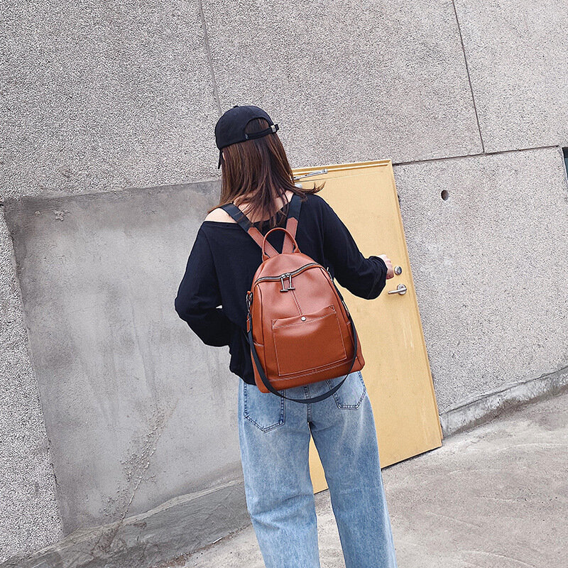 women backpacks school bag teenager girl  soft leather leisure fashion travel large capacity schoolbag